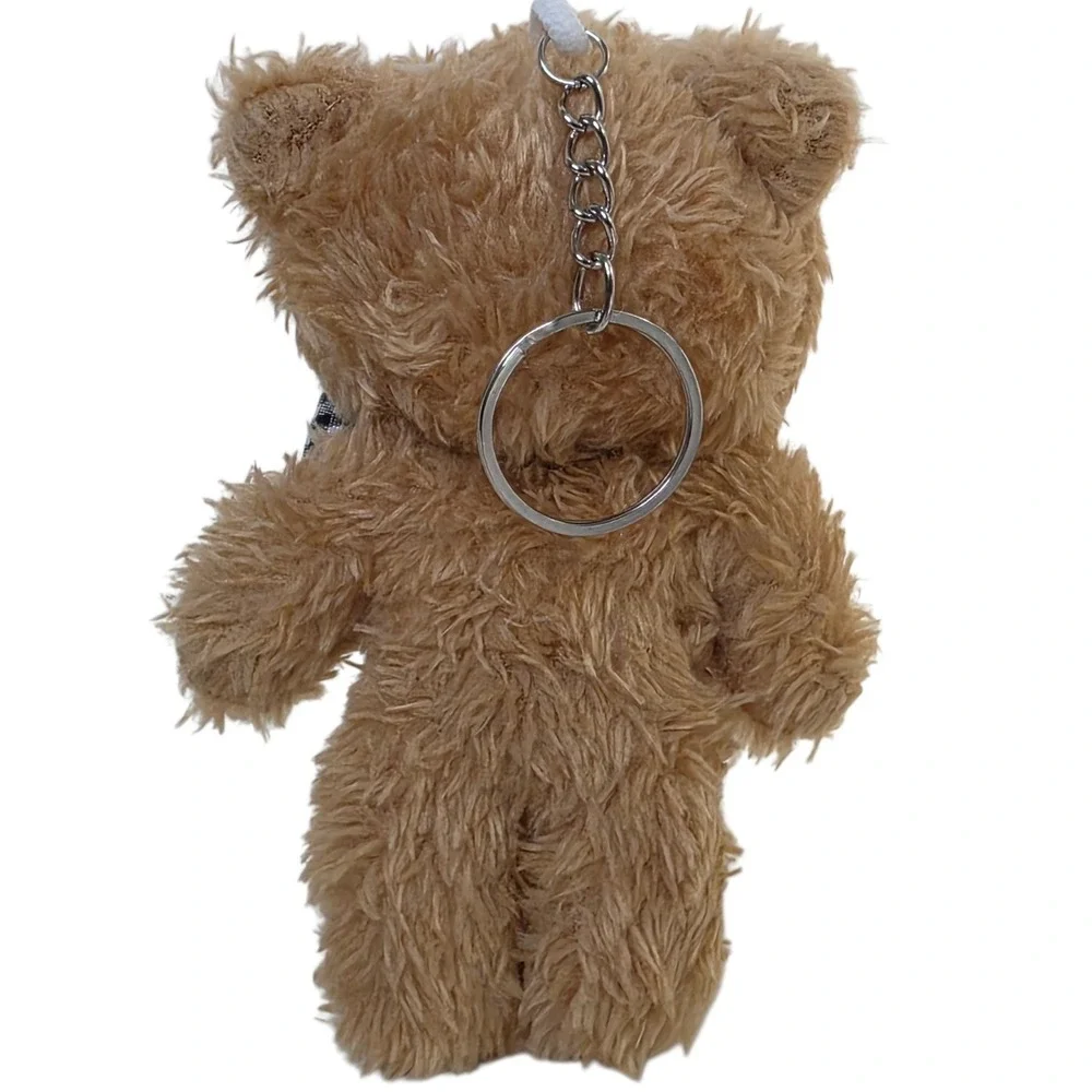 Teddy Bear Keychain Bag Charm Brown Plush Bear with Gingham Bow Tie 4.5 Inch‎